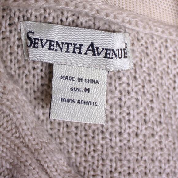 Seventh Avenue Cardigan Sweater Acrylic Waffle Knit Beige Tan Size M - Picture 4 of 4